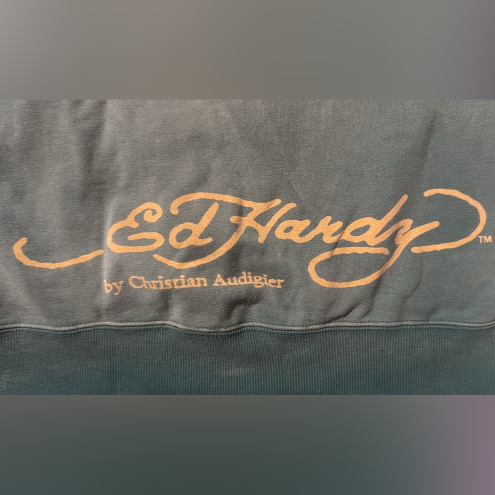 Ed Hardy Dark Green Sweatshirt with Orange Logo
